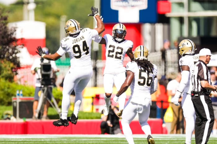 New Orleans Saints safety Chauncey Gardner-Johnson (22) and defensive end Cameron Jordan (94)